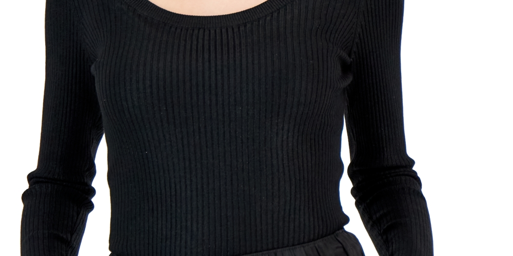 INC International Concepts Women's Foil Scoop Neck Sweater Black Size XX-Large