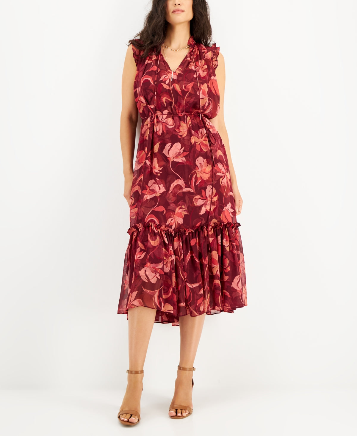 INC International Concepts Women's Floral Print Flutter Sleeve Dress Pink Size Medium