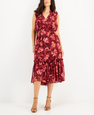 INC International Concepts Women's Floral Print Flutter Sleeve Dress Pink Size Medium