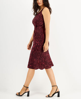 INC International Concepts Women's Printed Satin Midi Dress Red Size Medium