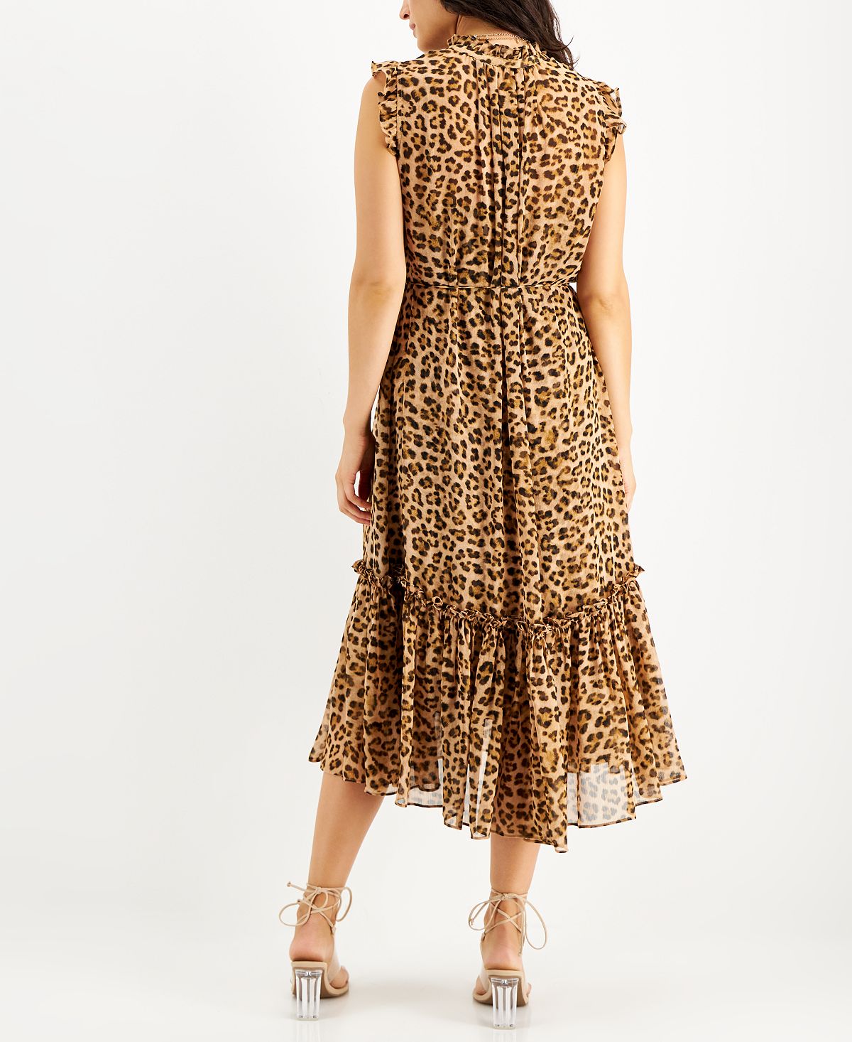 INC International Concepts Women's Cheetah Print Flutter Sleeve Dress Brown Size Medium