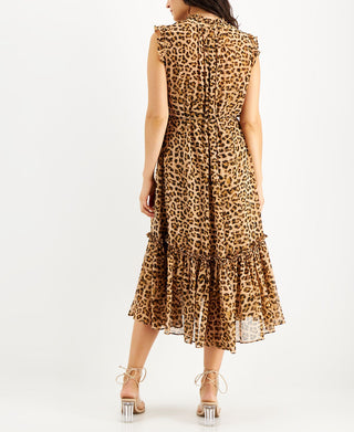 INC International Concepts Women's Cheetah Print Flutter Sleeve Dress Brown Size Medium
