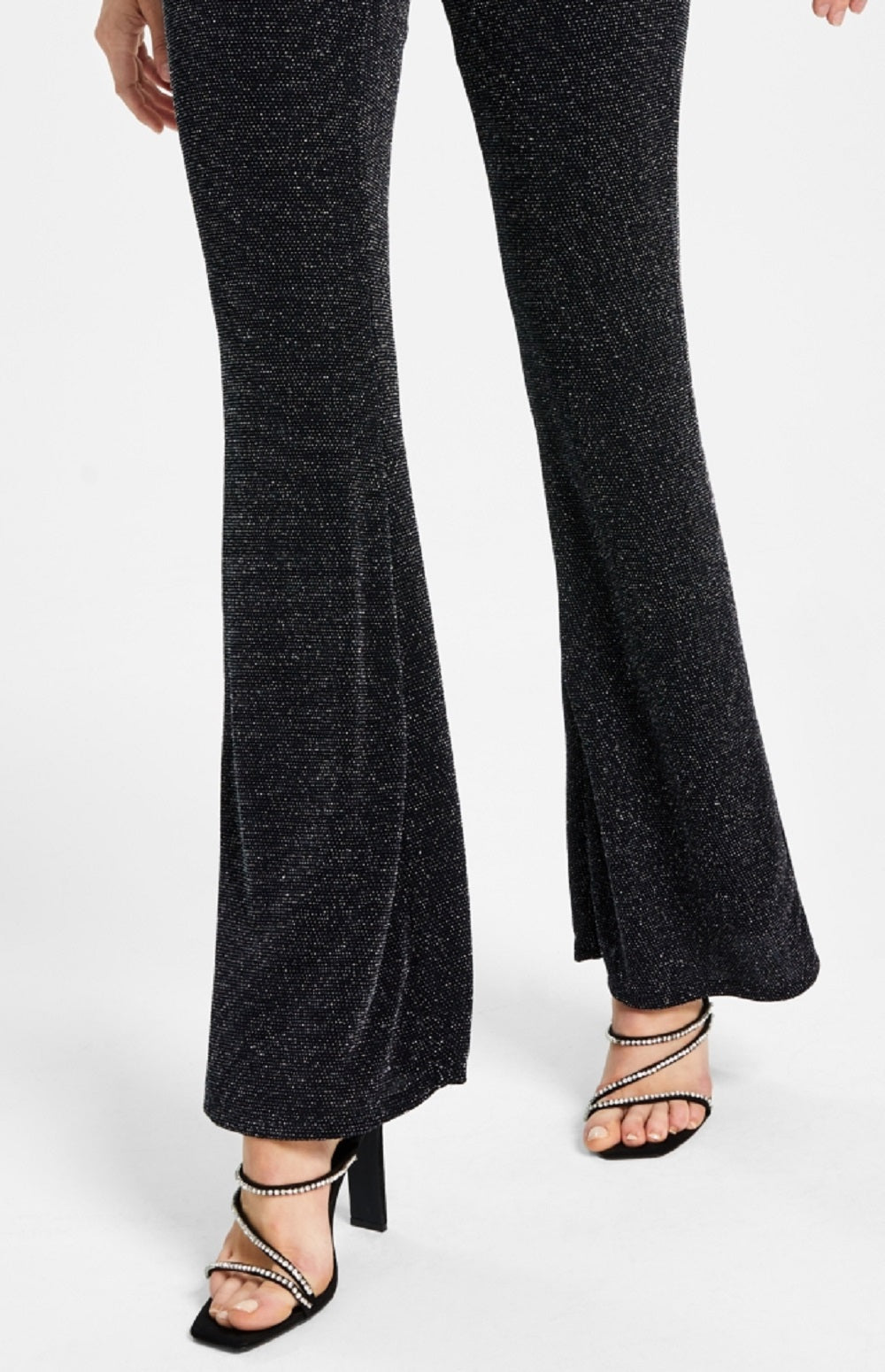 Bar III Women's Caviar Sparkle Flared Leg Pull On Pants Black Size Small