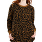 Style & Co Women's Printed Crewneck Fleece Tunic Brown Size Medium