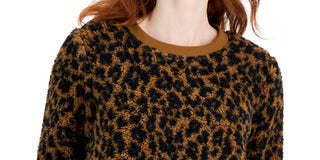 Style & Co Women's Printed Crewneck Fleece Tunic Brown Size Medium