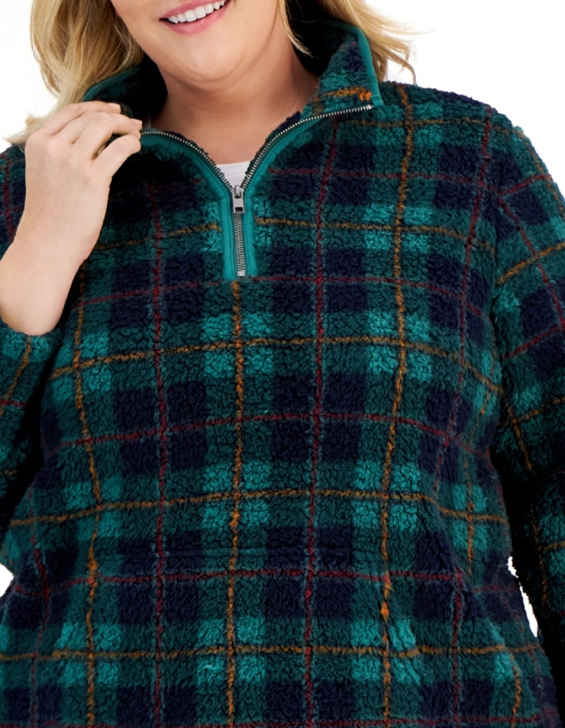 Style & Co Women's Plaid Sherpa Sweatshirt Green Size 2X