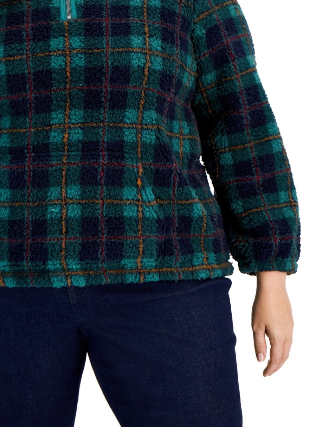 Style & Co Women's Plaid Sherpa Sweatshirt Green Size 2X