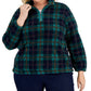 Style & Co Women's Plaid Sherpa Sweatshirt Green Size 2X
