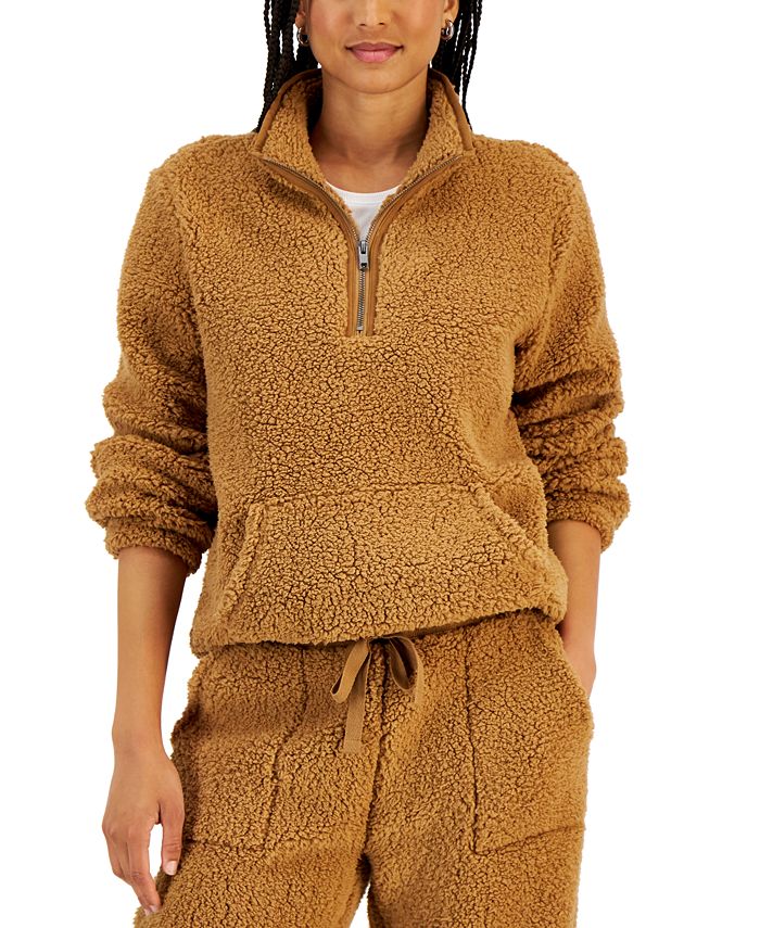 Style & Co Women's Sherpa Sweater Brown Size Petite Small