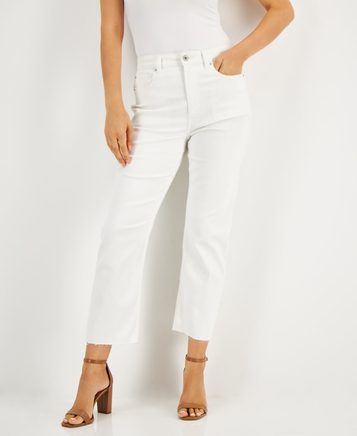 INC International Concepts Women's Raw Hem High Rise Jeans White Size 4