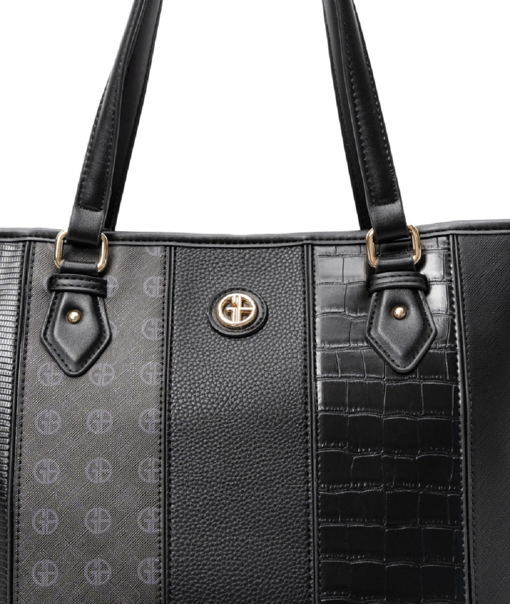 Giani Bernini Women's Croc Embossed Colorblock Faux Leather Tote Black Size Regular