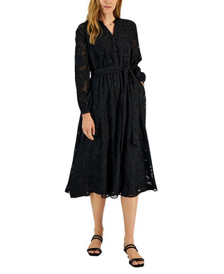 Alfani Women's Jacquard Print Sheer Sleeve Dress Black Size 6