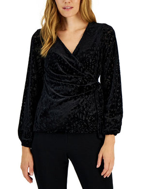 Alfani Women's Velvet Surplice Wrap Top Black Size Small