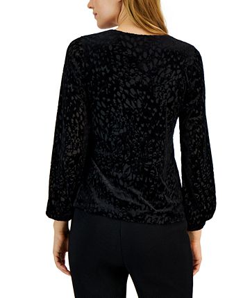 Alfani Women's Velvet Surplice Wrap Top Black Size Small