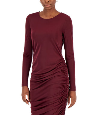 INC International Concepts Women's Drawstring Ruched Dress Red Size X-Large