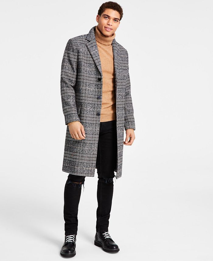 INC International Concepts Men's Nicolas Plaid Coat Black Size Large