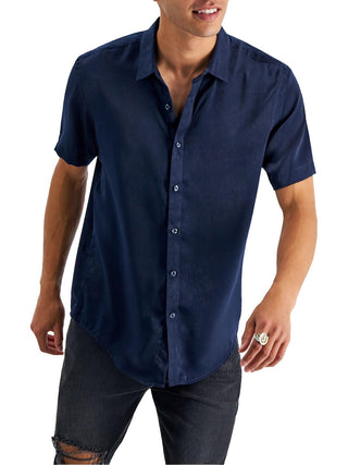 INC International Concepts Men's Satin Collared Button Down Shirt Blue Size Small