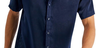 INC International Concepts Men's Satin Collared Button Down Shirt Blue Size Small