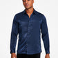 INC International Concepts Men's Satin Collared Button Down Shirt Blue Size Small