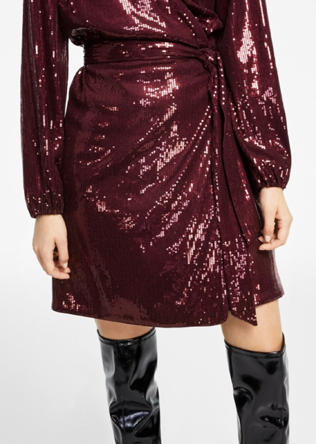 INC International Concepts Women's Sequin Mini Wrap Dress Red Size X-Large
