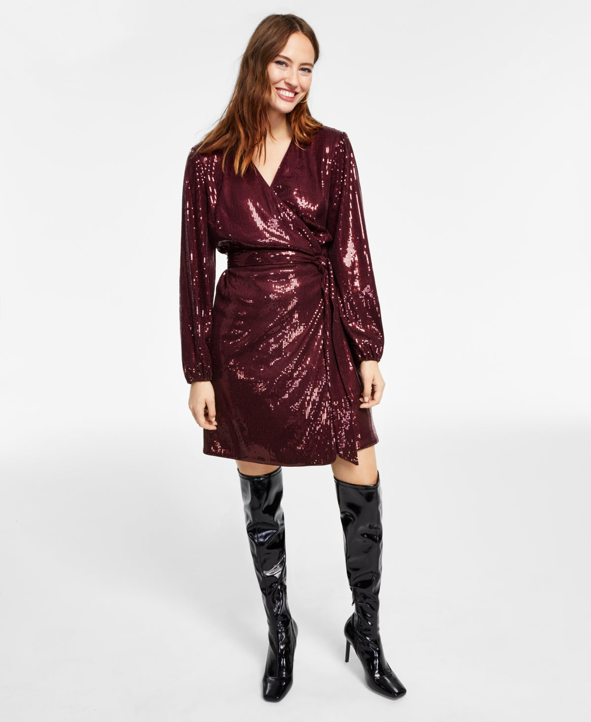 INC International Concepts Women's Sequin Mini Wrap Dress Red Size X-Large