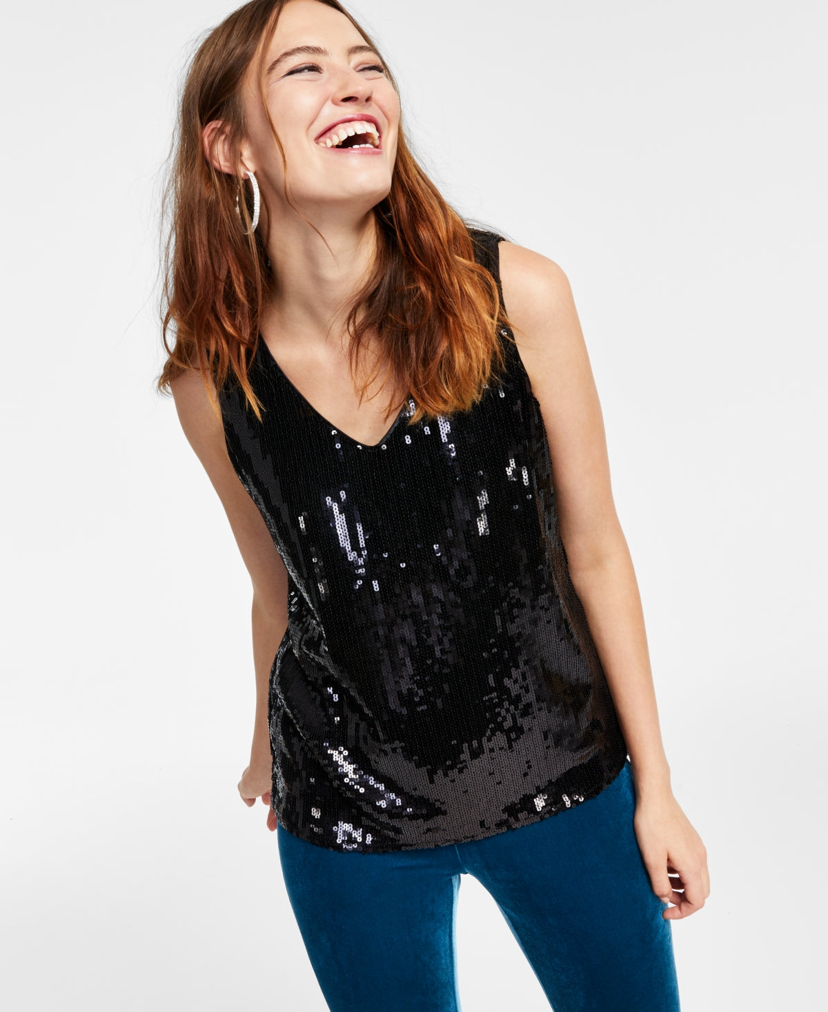 INC International Concepts Women's Sequin Tank Black Size X-Small