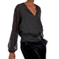 INC International Concepts Women's Lace Sleeve Blouse Black Size Large