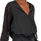 INC International Concepts Women's Lace Sleeve Blouse Black Size Large