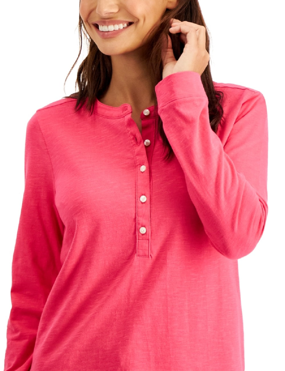 Style & Co Women's Henley Top Pink Size Petite Large