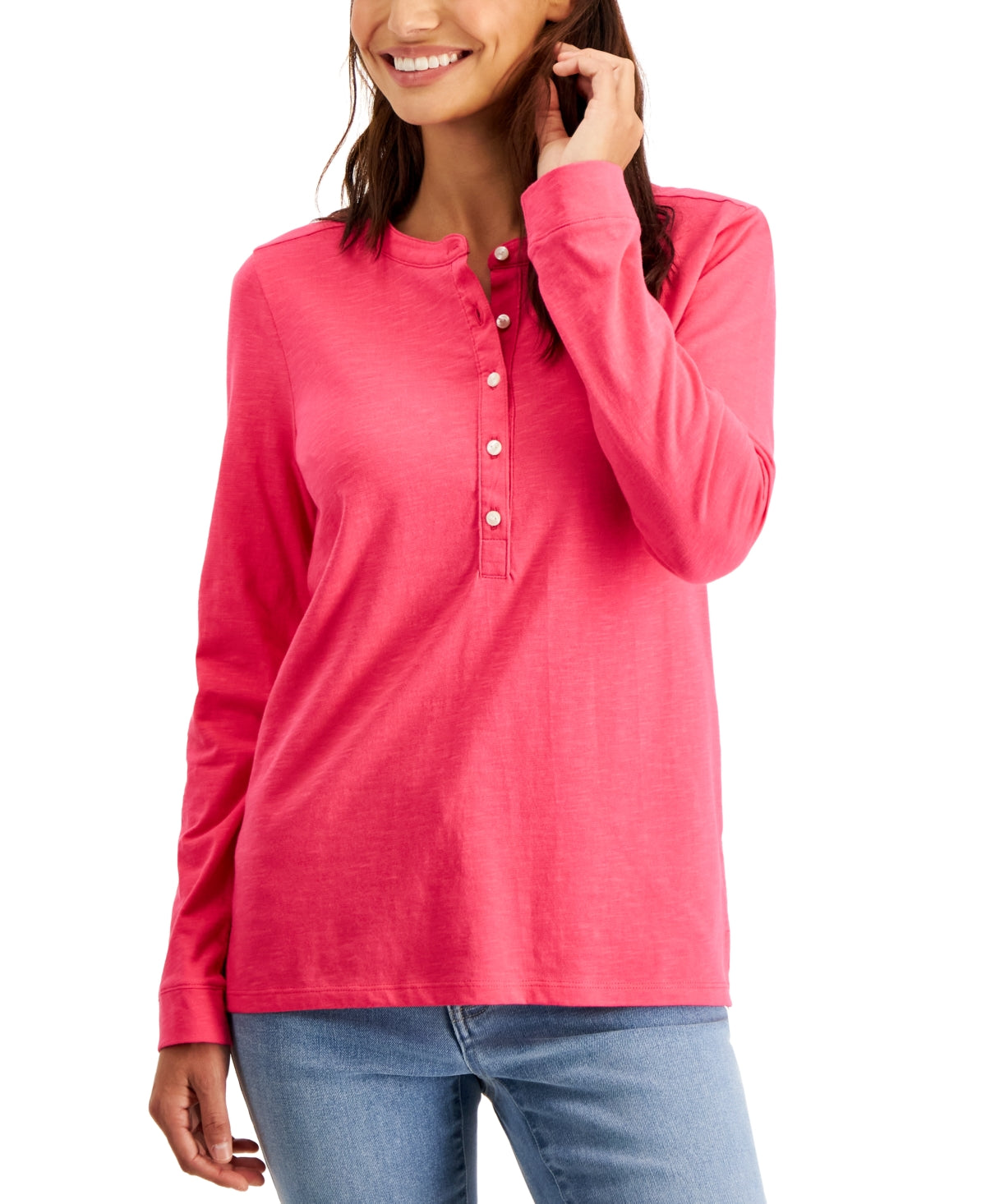 Style & Co Women's Henley Top Pink Size Petite Large