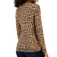 INC International Concepts Women's Animal Print Ruched Front V Neck Top Brown Size Small