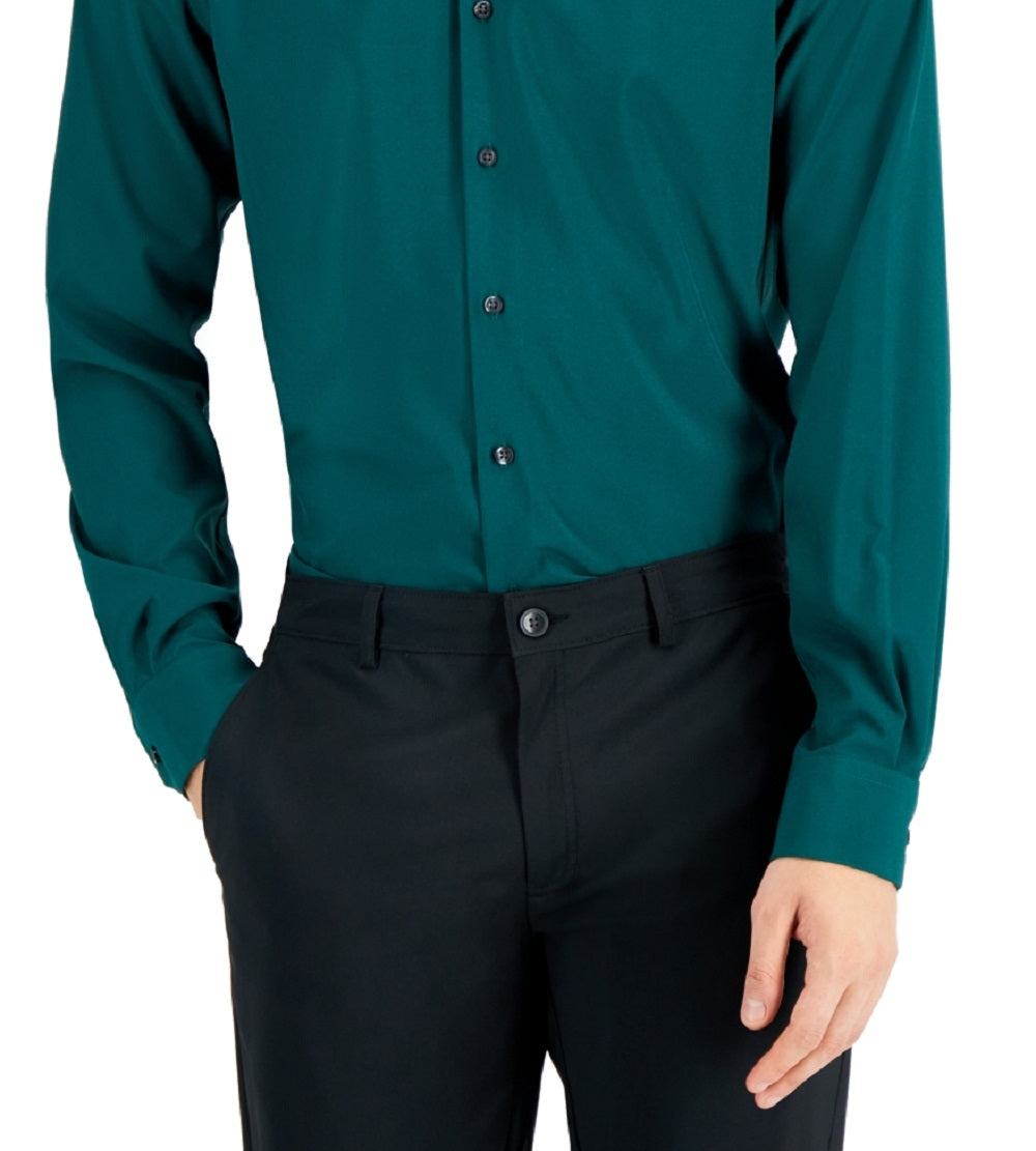 Alfani Men's Slim Fit 4 Way Stretch Solid Dress Shirt Green Size 14X32X33
