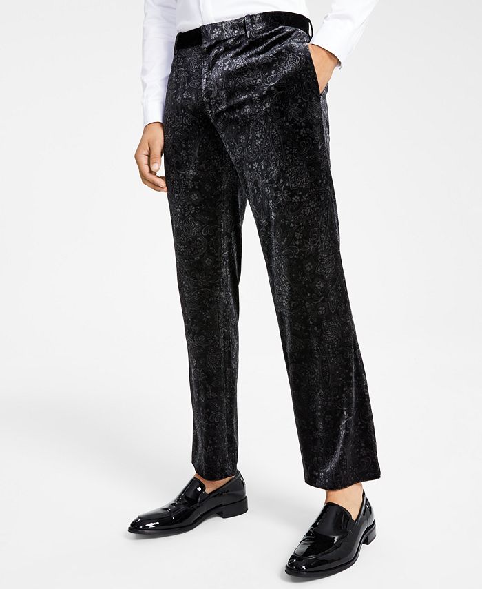 INC International Concepts Men's Slim Fit Paisley Velvet Suit Pants Black Size 29