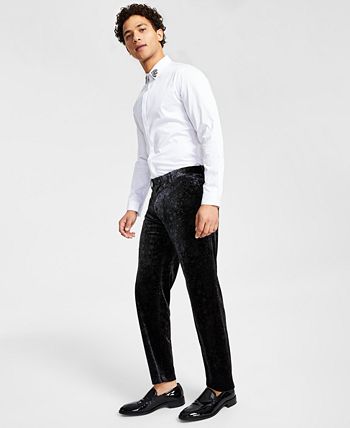 INC International Concepts Men's Slim Fit Paisley Velvet Suit Pants Black Size 29