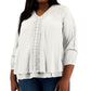 Style & Co Women's Lace Trim Long Sleeve Top White Size 1X