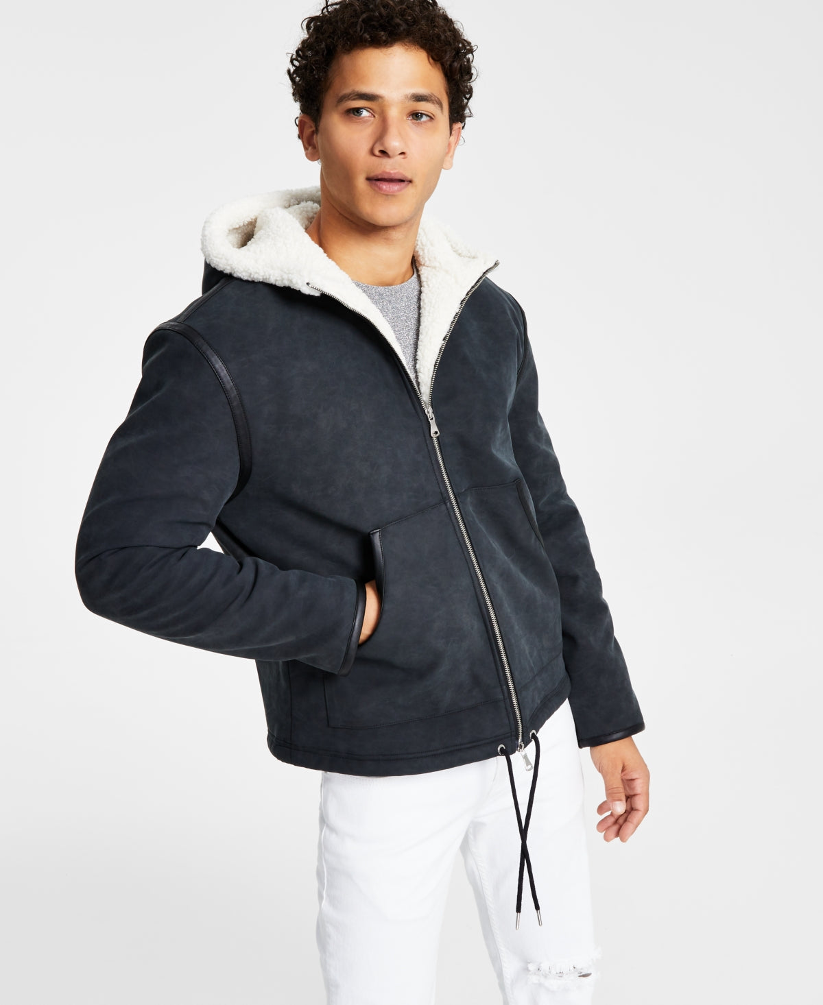 INC International Concepts Men's Erik Classic Fit Fleece Lined Hooded Jacket Black Size Large