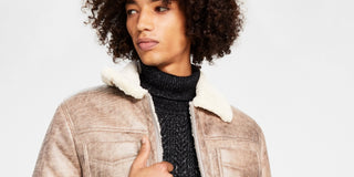 INC International Concepts Men's Flynn Fleece Trimmed Zip Front Jacket Brown Size XL