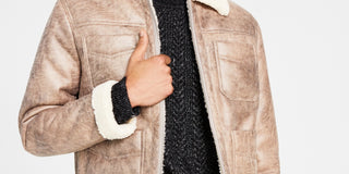 INC International Concepts Men's Flynn Fleece Trimmed Zip Front Jacket Brown Size XL