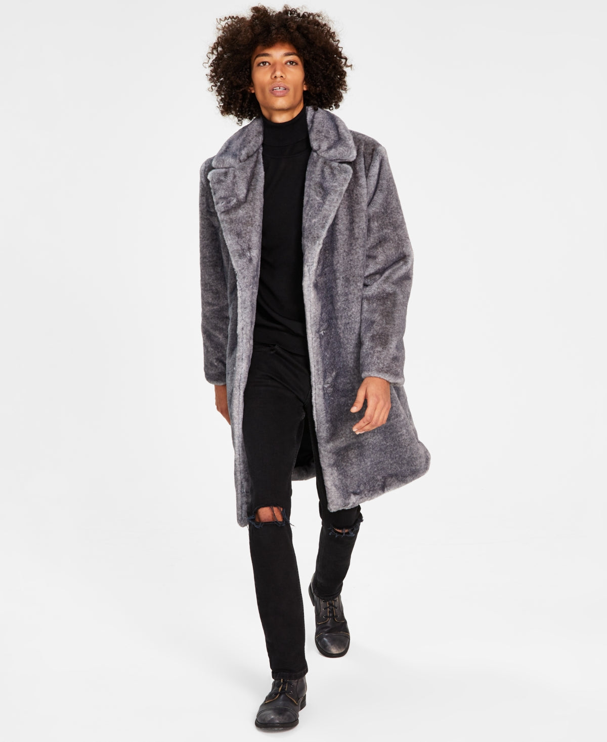 INC International Concepts Men's Elton Classic Fit Frosted Tip Faux Fur Coat Gray Size X-Large