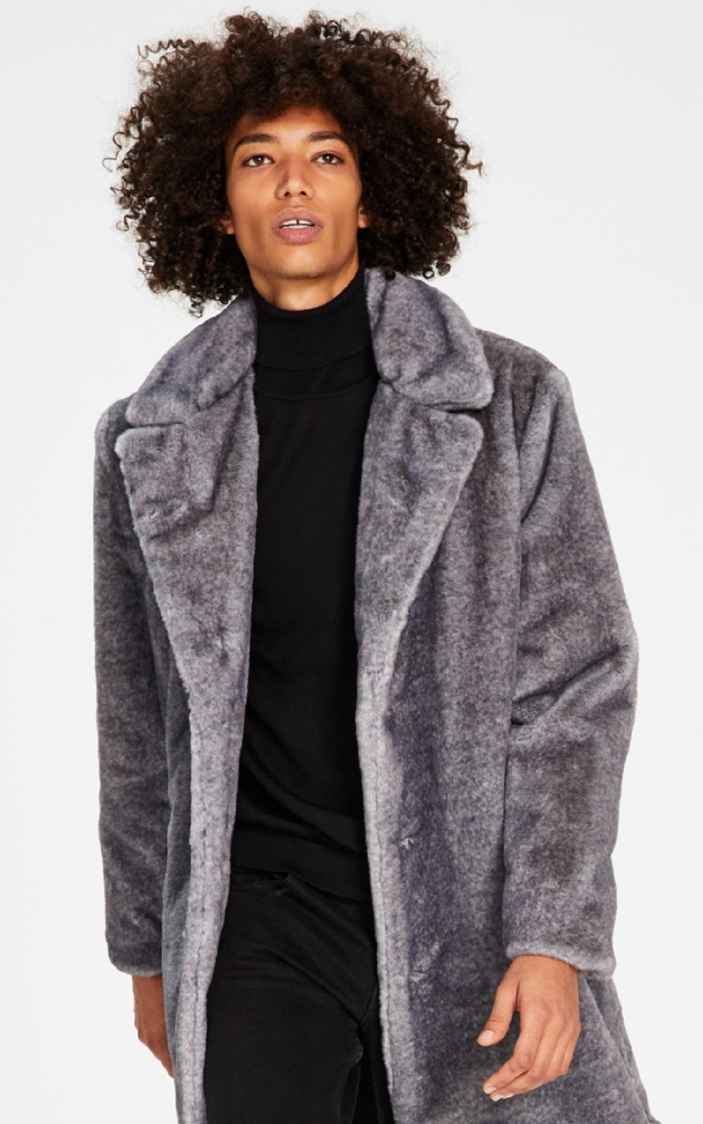 INC International Concepts Men's Elton Classic Fit Frosted Tip Faux Fur Coat Gray Size X-Large