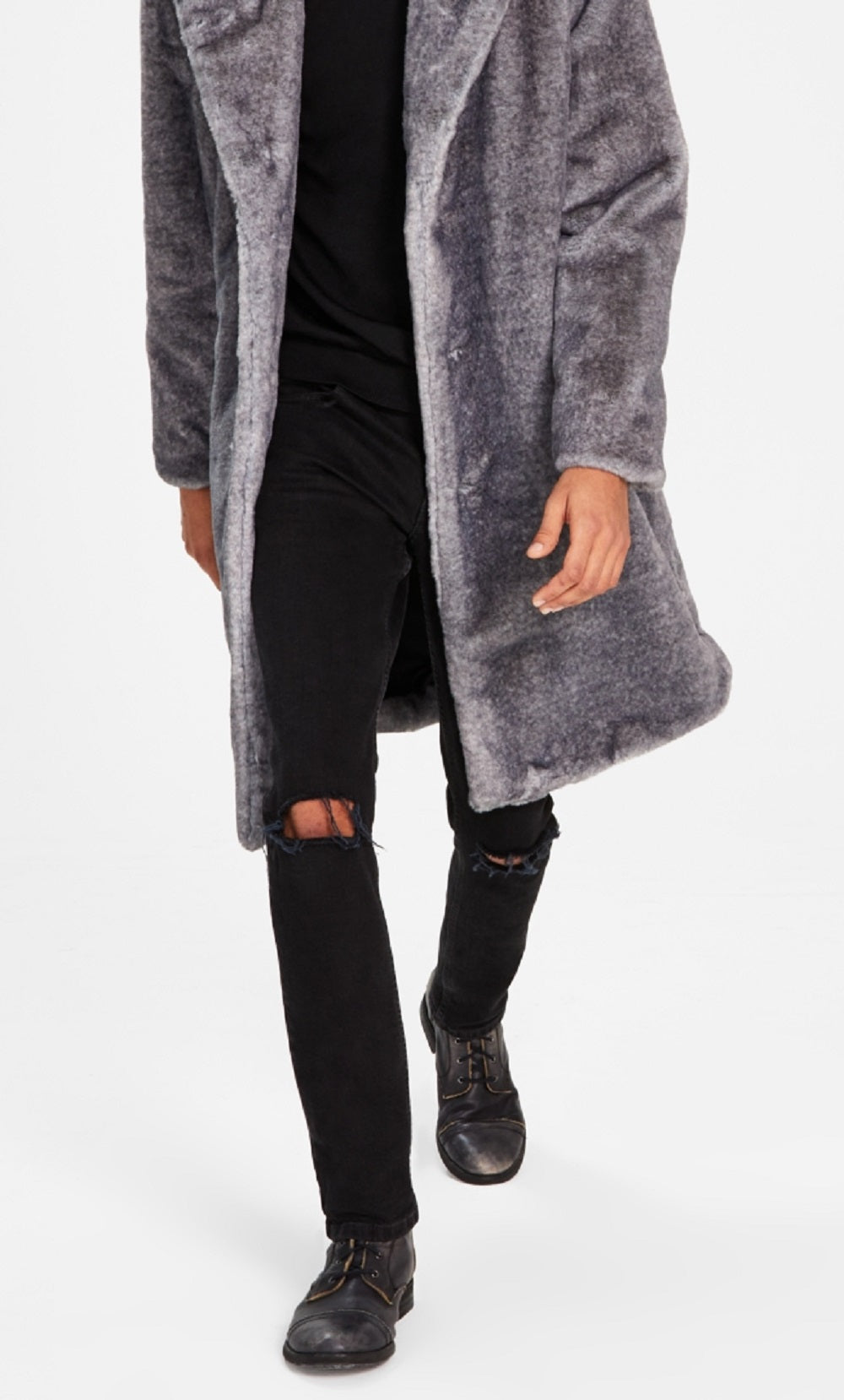 INC International Concepts Men's Elton Classic Fit Frosted Tip Faux Fur Coat Gray Size X-Large