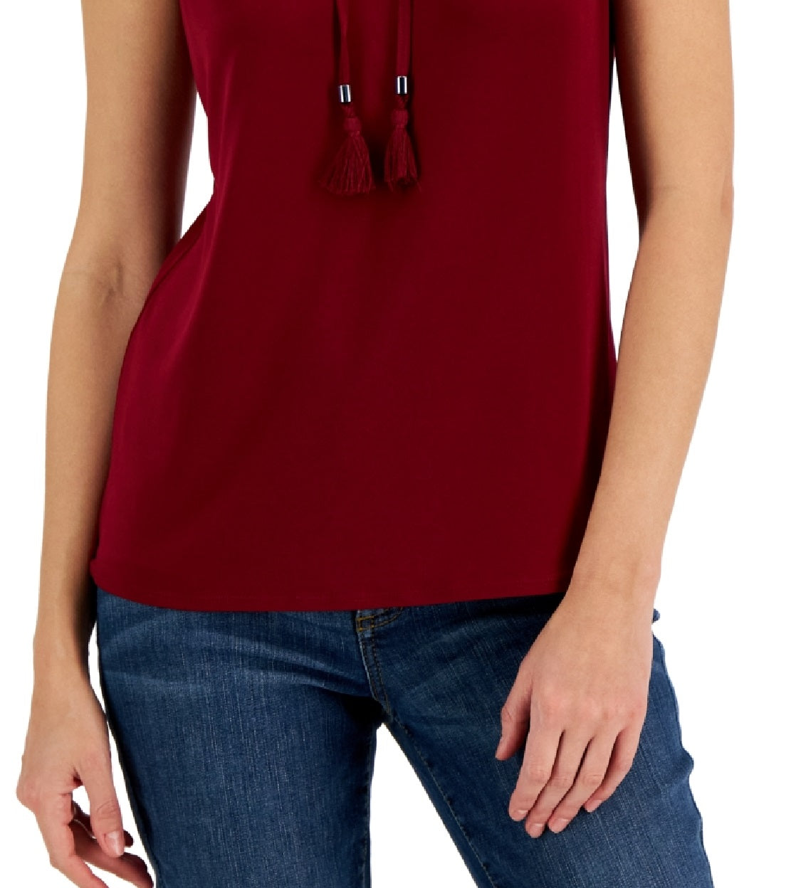 INC International Concepts Women's Sleeveless Crochet Split Neck Top Red Size Medium