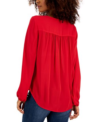 INC International Concepts Women's Hardware Trim Surplice Blouse Red Size Medium