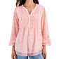 Charter Club Women's Floral Print Pintuck Top Red Size XX-Large