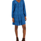 Style & Co Women's Printed V Neck Peasant Dress Blue Size Large