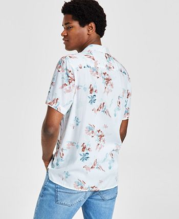 INC International Concepts Men's Abstract Print Camp Shirt White Size XX-Large