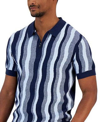 Alfani Men's Classic Fit Wavy Stripe 1/4 Zip Sweater Knit Polo Shirt White Size X-Large