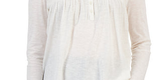 Style & Co Women's Knit Smocked Long Sleeve Top White Size Petite Medium