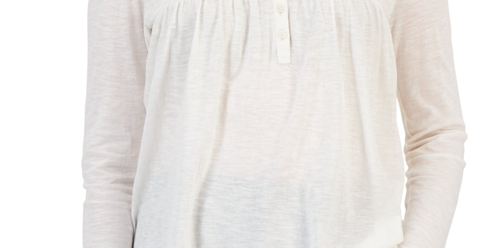 Style & Co Women's Knit Smocked Long Sleeve Top White Size Petite Large