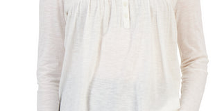 Style & Co Women's Knit Smocked Long Sleeve Top White Size Petite Large